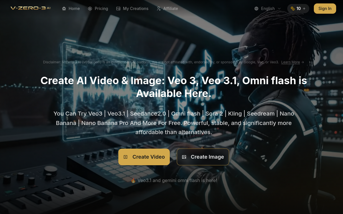 Screenshot von V03 AI