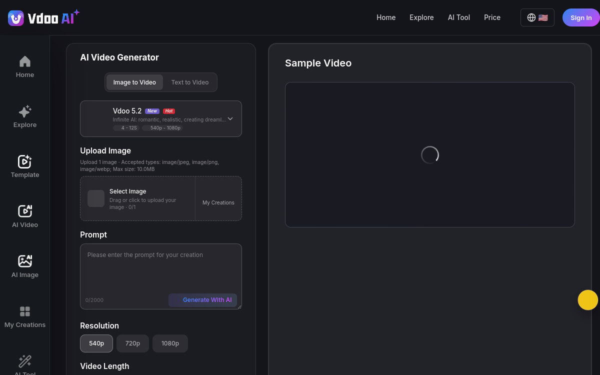 Screenshot von Vdoo AI Image-to-Video