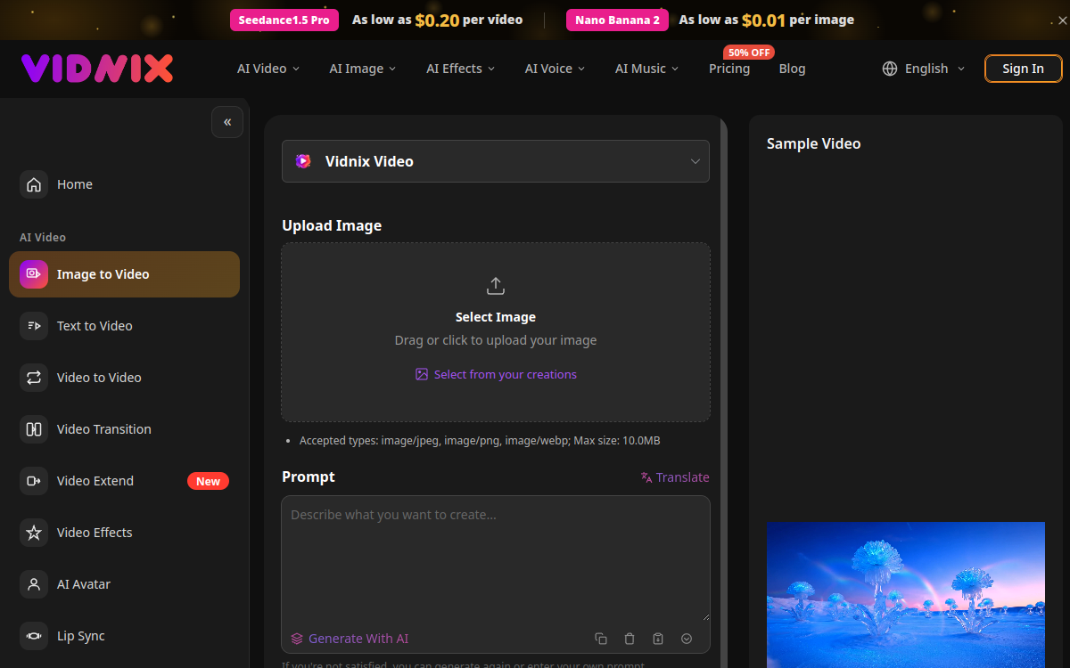 Screenshot von Vidnix AI