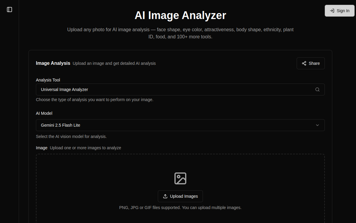 Screenshot von AI Image Analysis