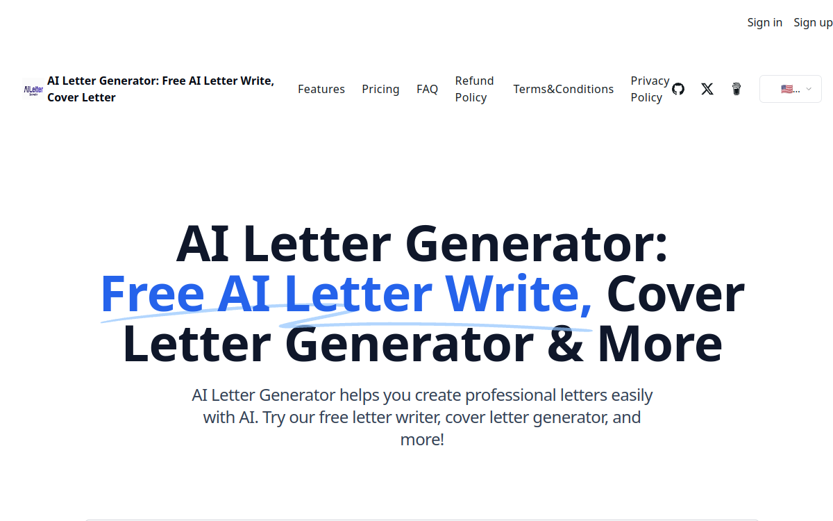 Screenshot von AI Letter Generator