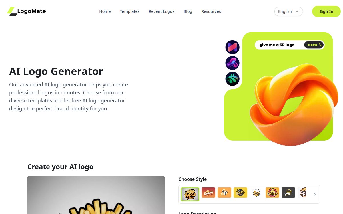 Screenshot von AI Logo Generator