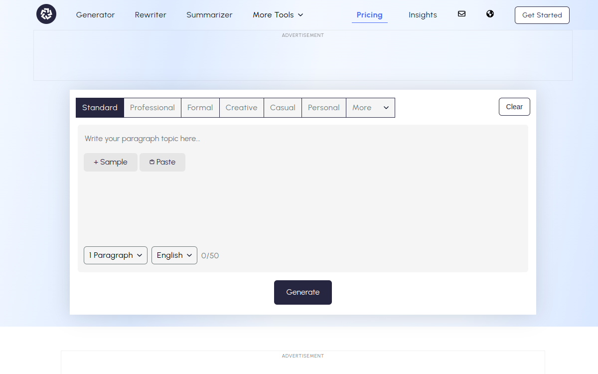 Screenshot von AI Paragraph Generator