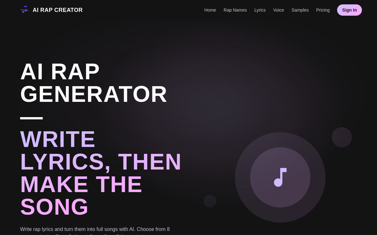 Screenshot von AI Rap Creator