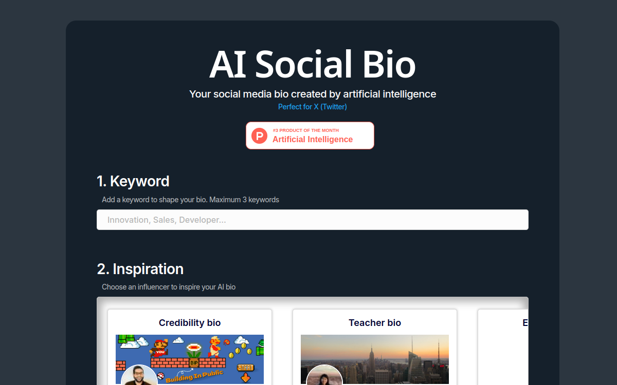 Screenshot von AI Social Bio