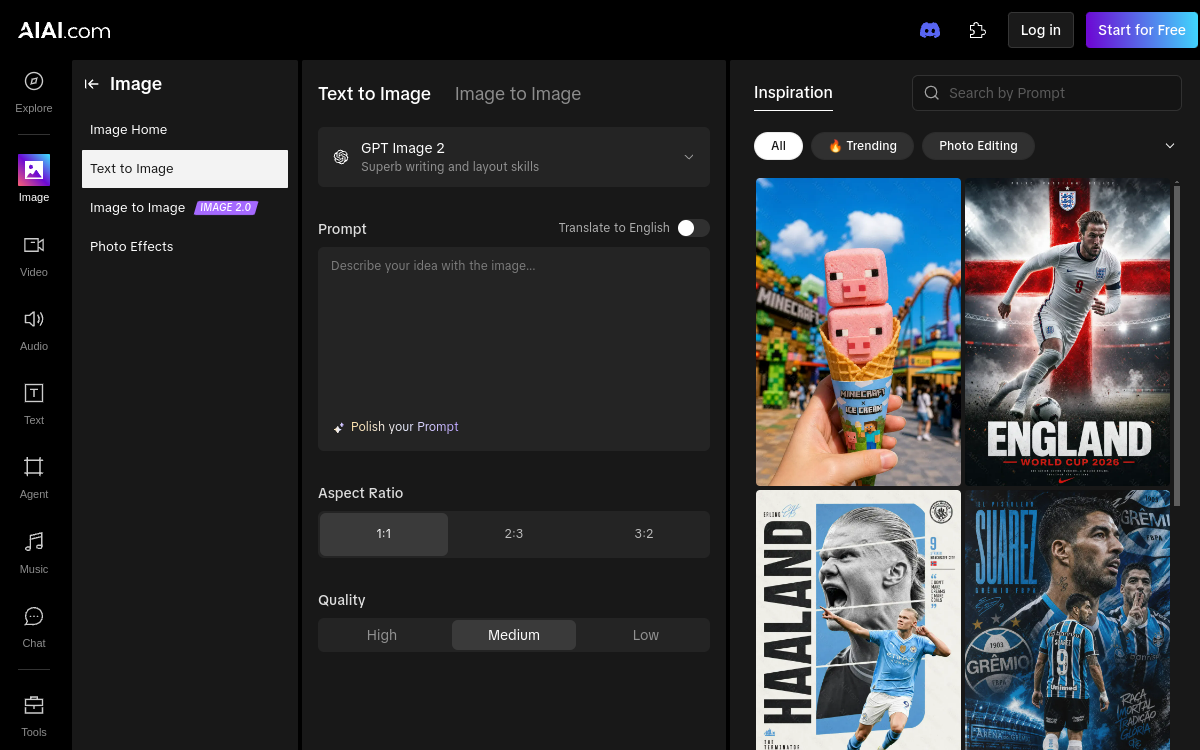 Screenshot von AIAI Text-to-Image Generator