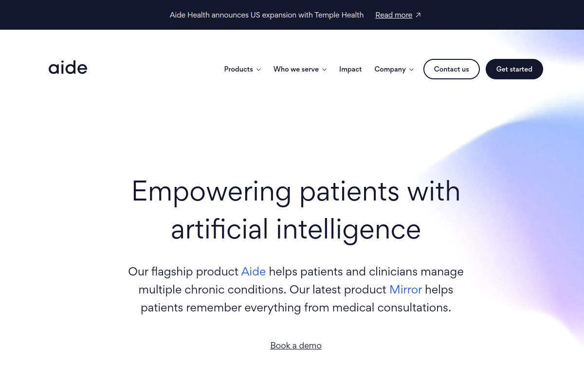 Screenshot von Aide Health