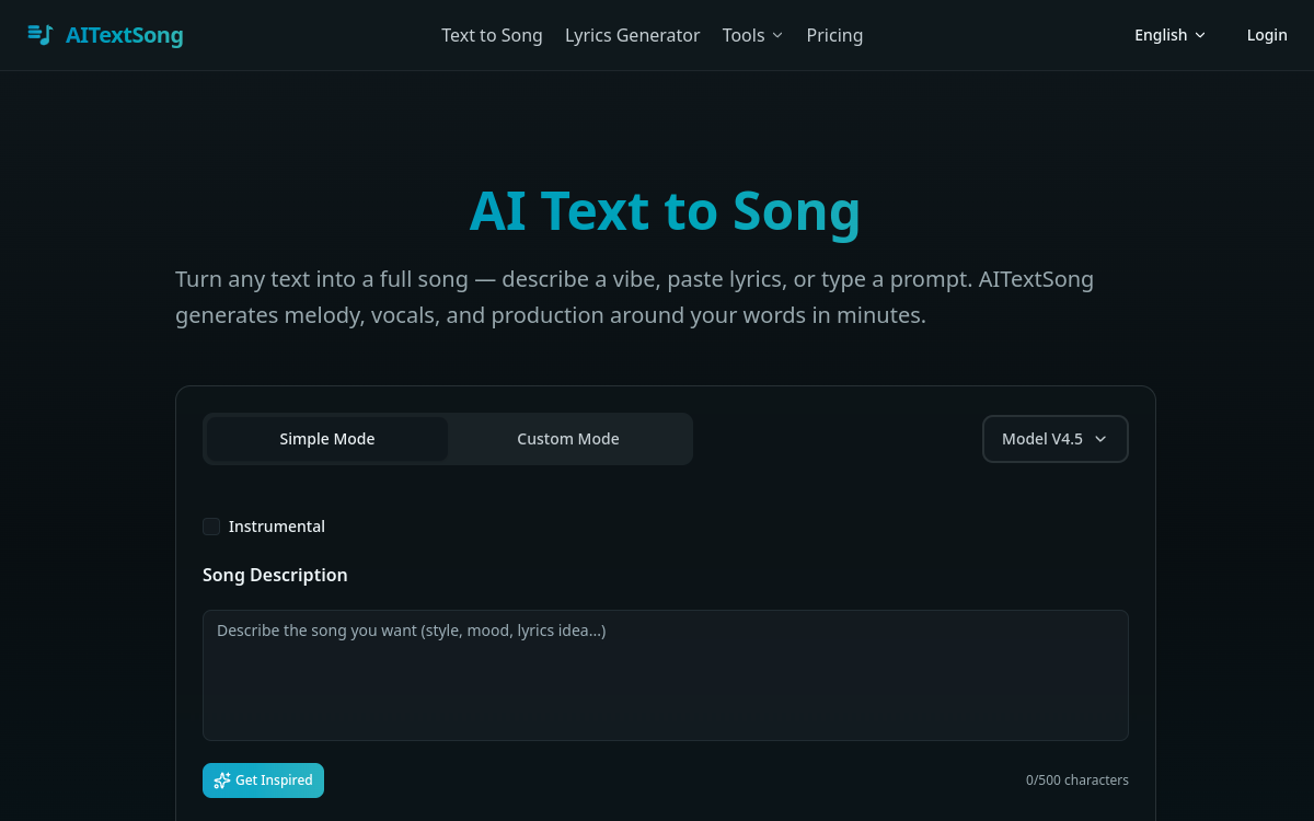 Screenshot von AI Text Song