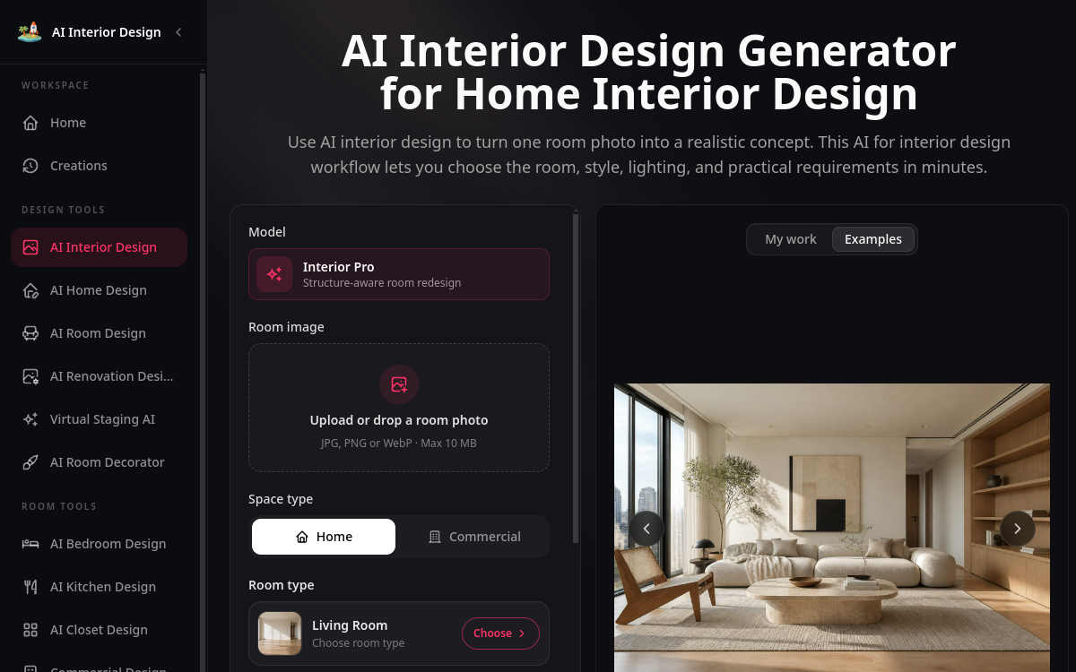 Screenshot von AI Interior Design